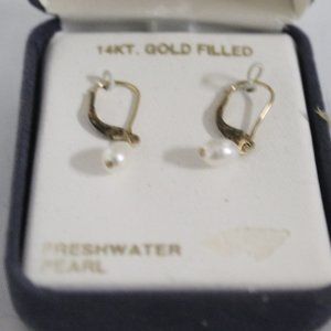 Vintage New in Box 14K GF Freshwater Pearl Dangle Earrings
